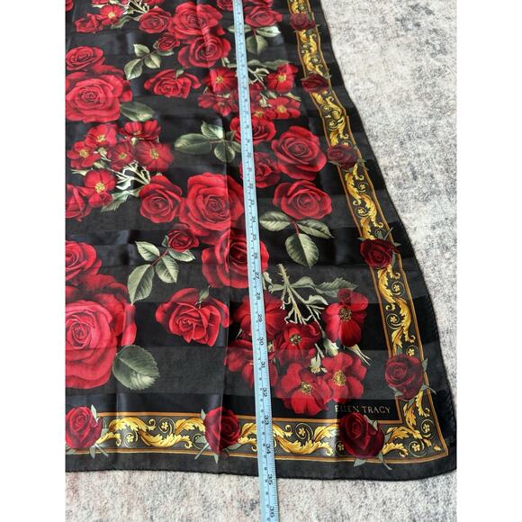 Vintage Linda Allard Ellen Tracy Silk Square Scarf Red Color 35x35” Excellent - Picture 5 of 5